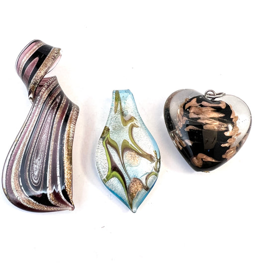 3 Vintage Venetian Glass Pendants