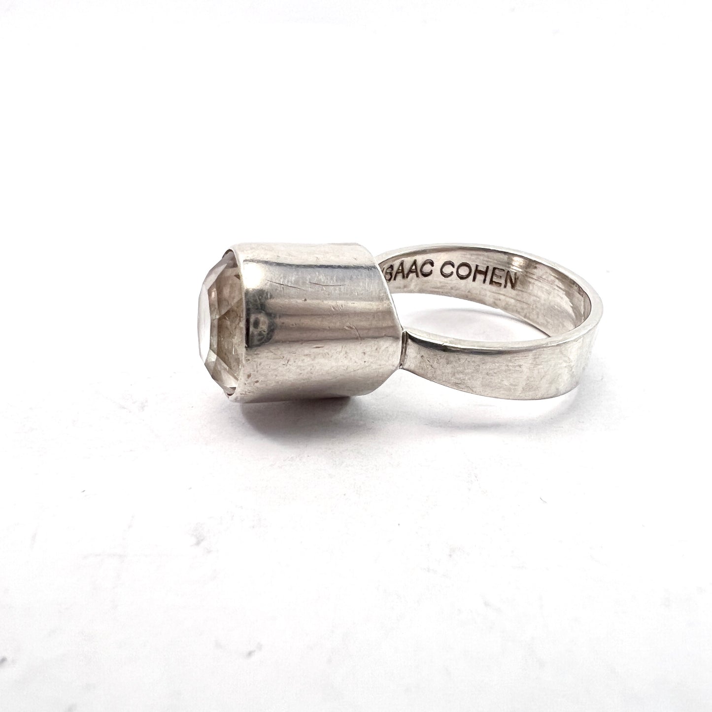 Isaac Cohen, Stockholm 1964. Vintage Sterling Silver Rock Crystal Ring. Signed