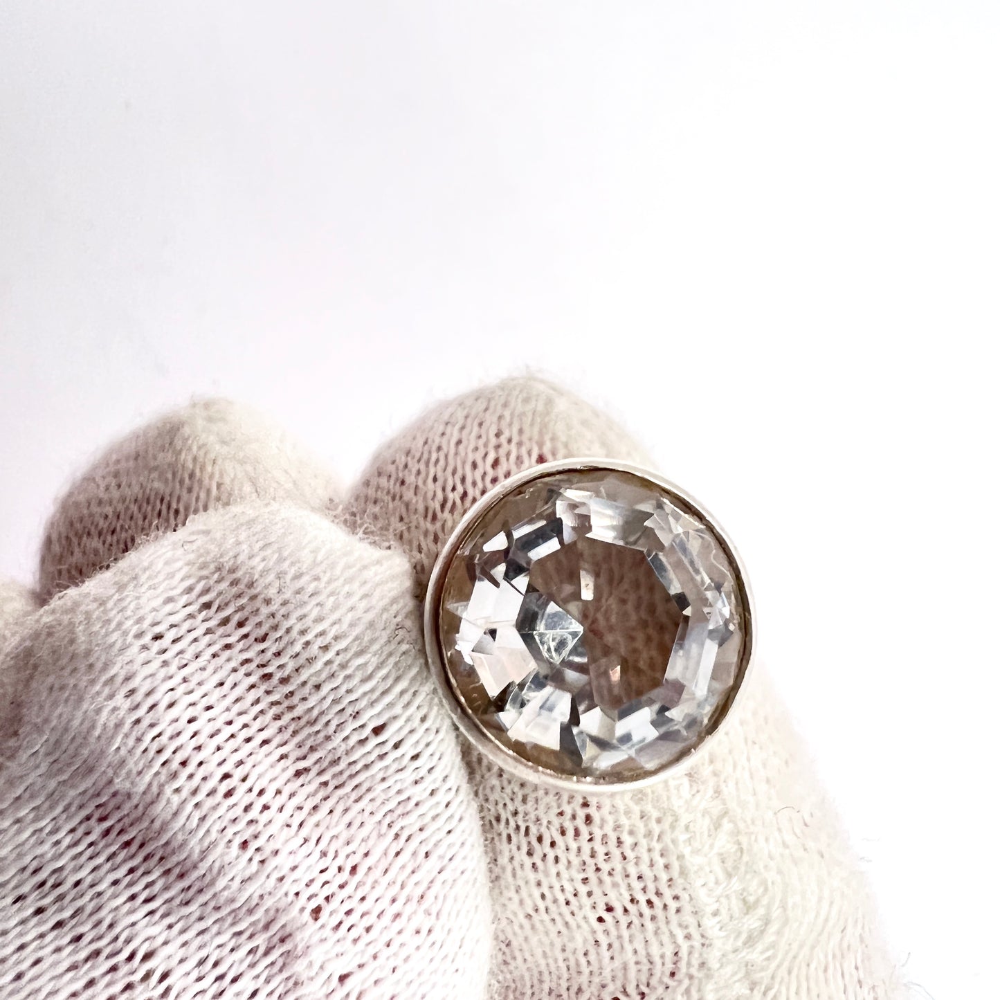 Isaac Cohen, Stockholm 1964. Vintage Sterling Silver Rock Crystal Ring. Signed