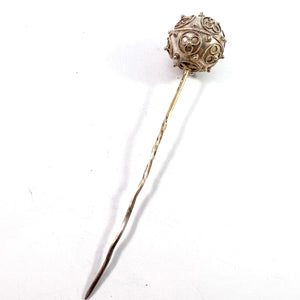 Malmo, Sweden 1882. Antique Victorian Gilt Silver Large Hat Pin