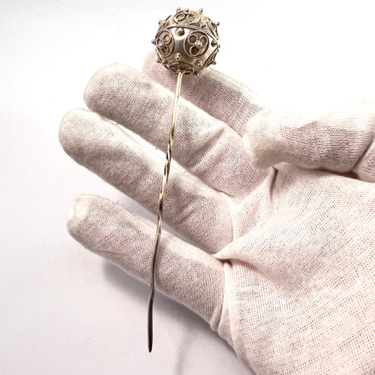 Malmo, Sweden 1882. Antique Victorian Gilt Silver Large Hat Pin