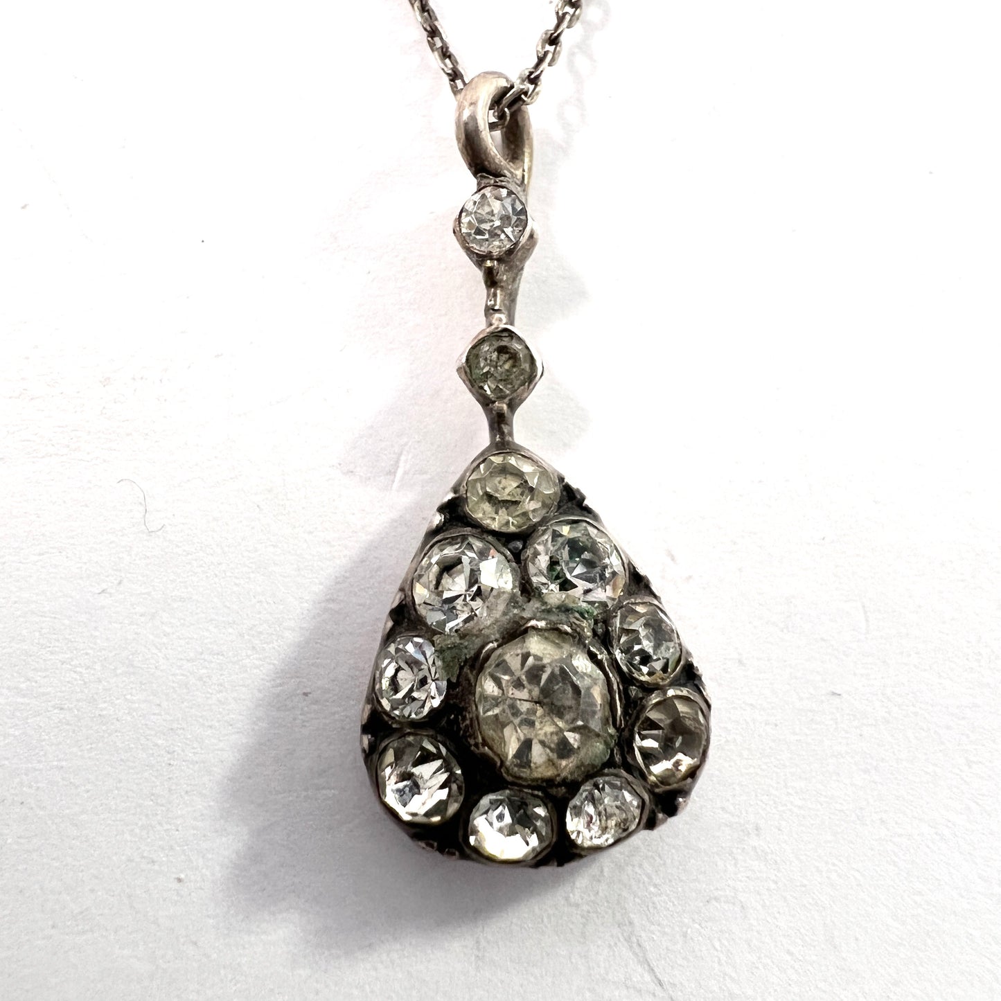 Knoll & Pregizer, Germany 1920s 830 Silver Foil-Back Paste Stone Pendant Necklace.