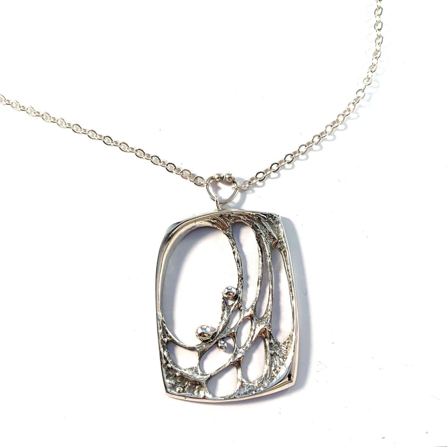 Karl Laine for Sten & Laine Finland year 1975 Sterling Silver Spider Web Large Pendant Necklace.