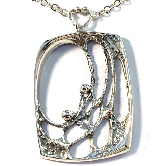 Karl Laine for Sten & Laine Finland year 1975 Sterling Silver Spider Web Large Pendant Necklace.