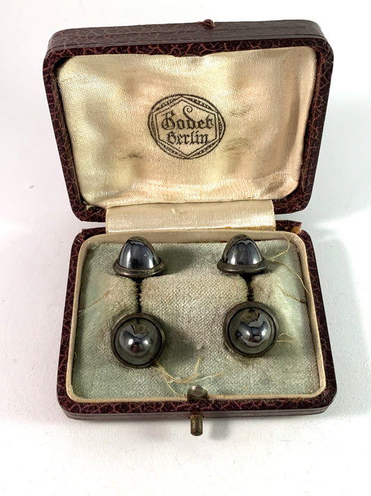 Antique German Silver Hematite Cufflinks. Boxed.