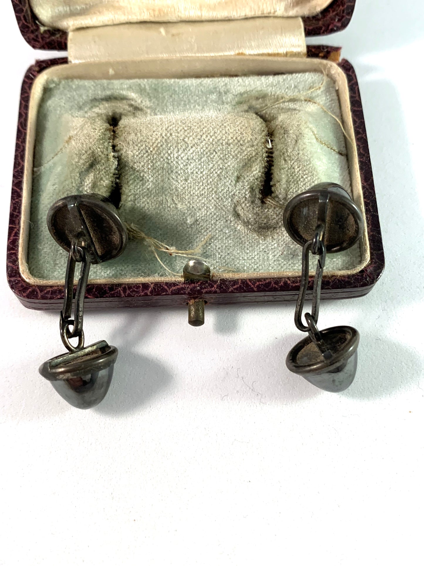 Antique German Silver Hematite Cufflinks. Boxed.