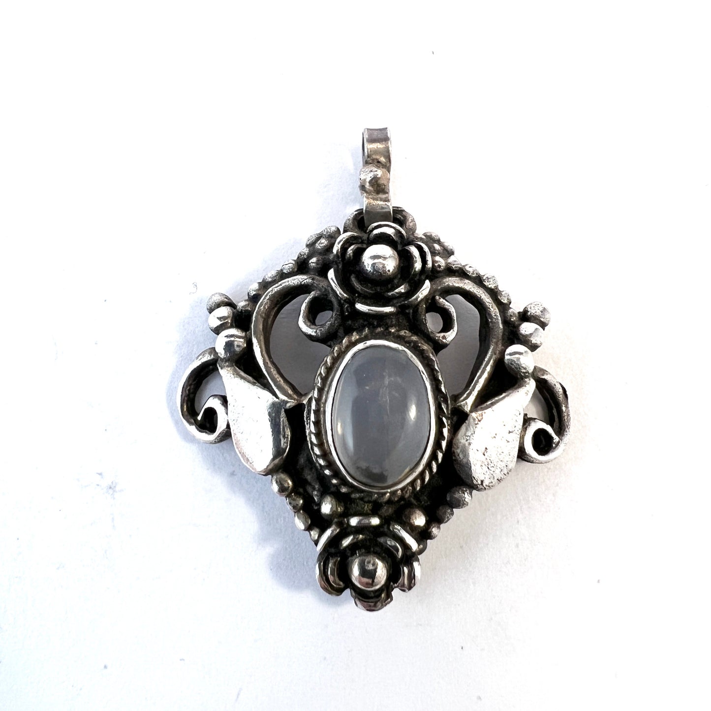 Antique Arts & Crafts Era Sterling Silver Moonstone Pendant.