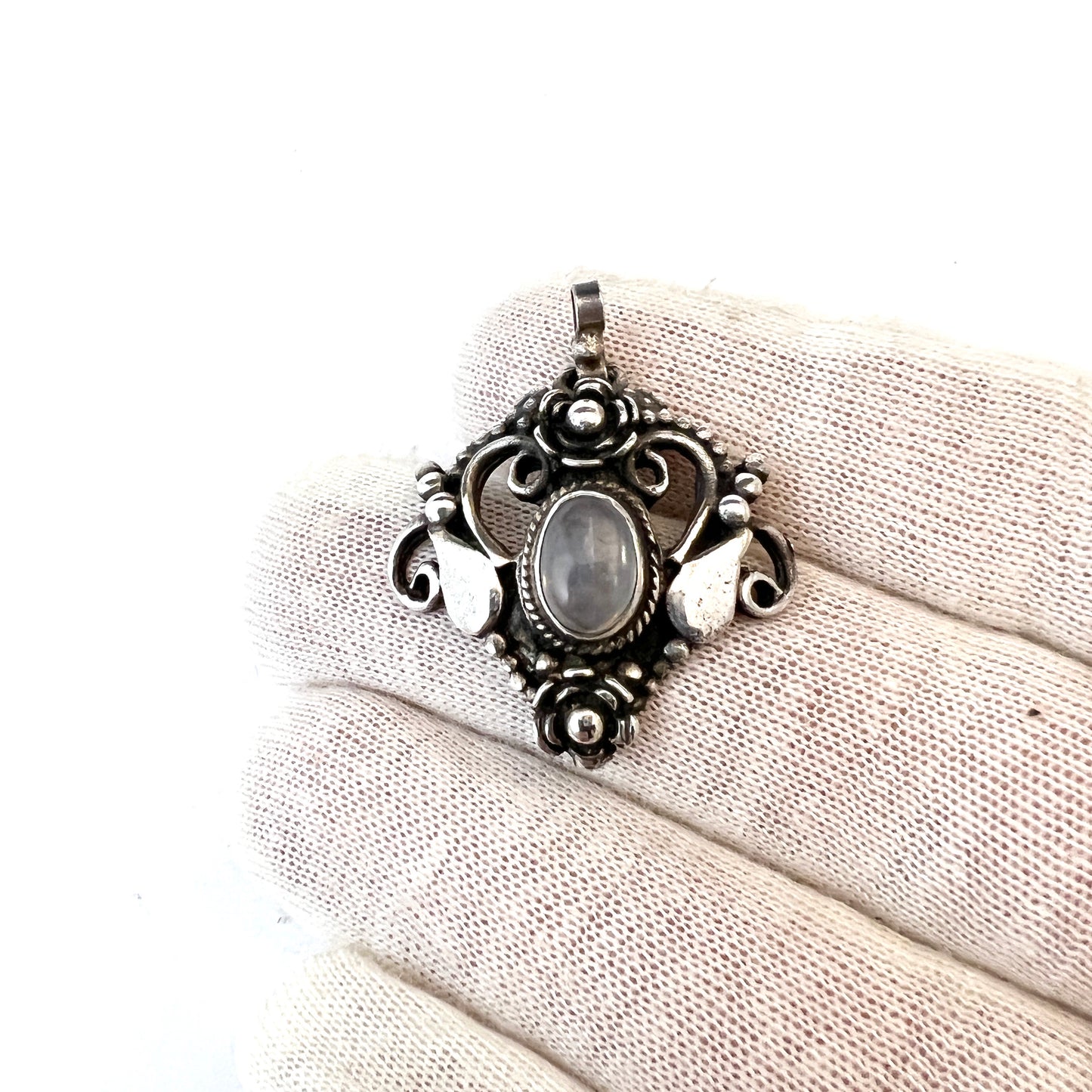 Antique Arts & Crafts Era Sterling Silver Moonstone Pendant.