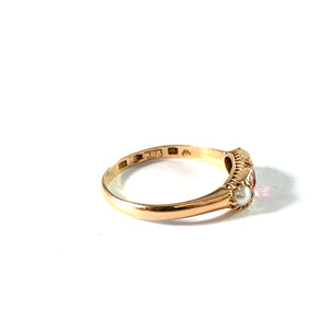 Bernhard Herz, Sweden 1907. Antique 18k Gold Diamond, Pink Sapphire and Pearl Ring.