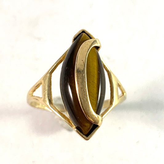 Modernist 14k Gold Tiger-Eye Ring. Maker's Mark.