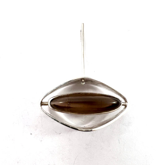 Elis Kauppi,  Kupittaan Kulta Finland 1961. Vintage Modernist Solid Silver Smoky Quartz Pendant.