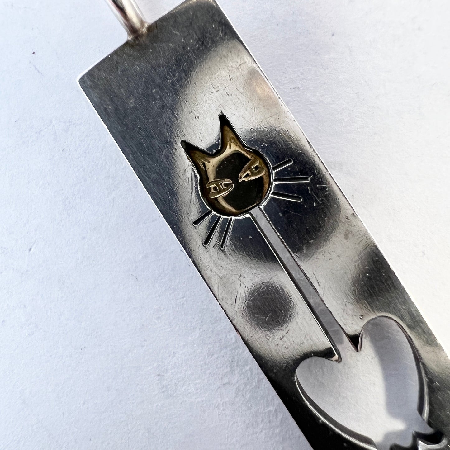 Elis Kauppi,  Kupittaan Kulta Finland. Vintage Sterling Silver Cat Pendant.