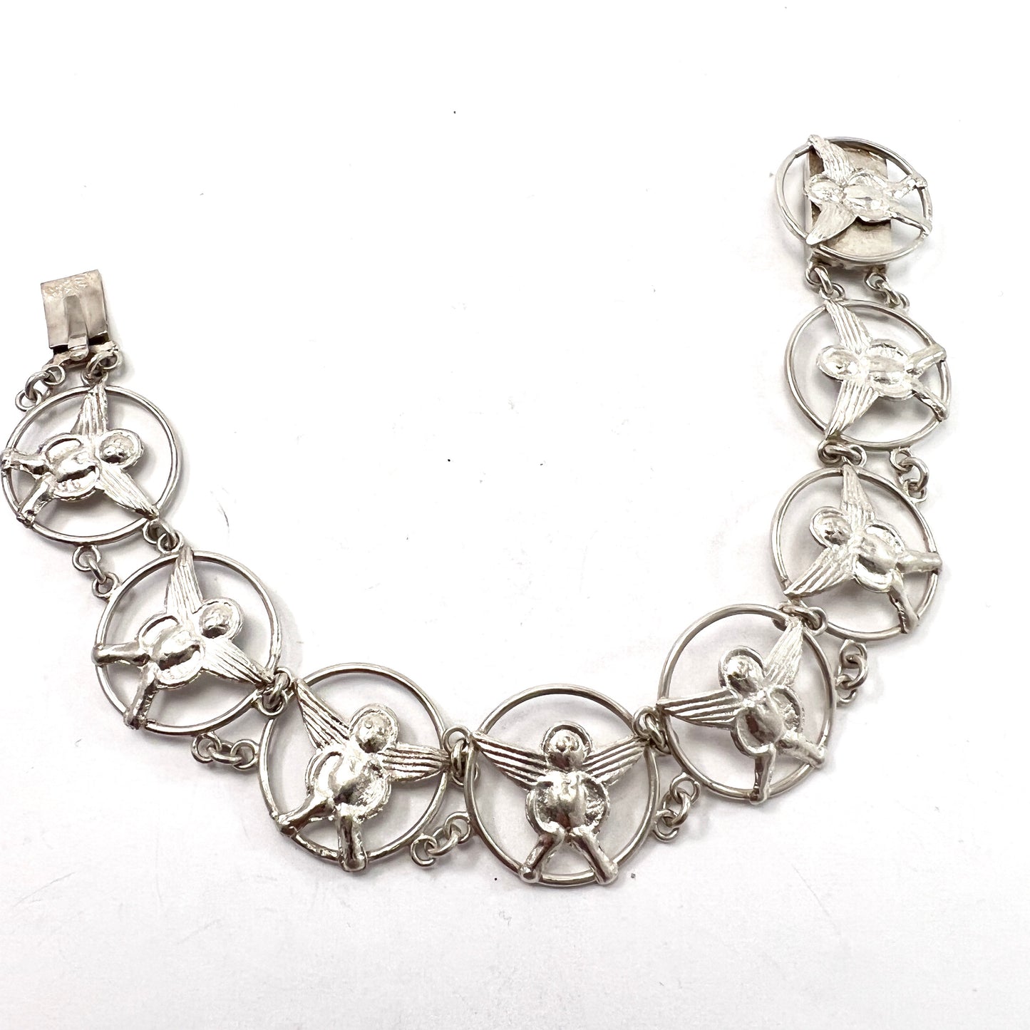 Sweden year 1907. Antique Solid Silver Angels Bracelet.