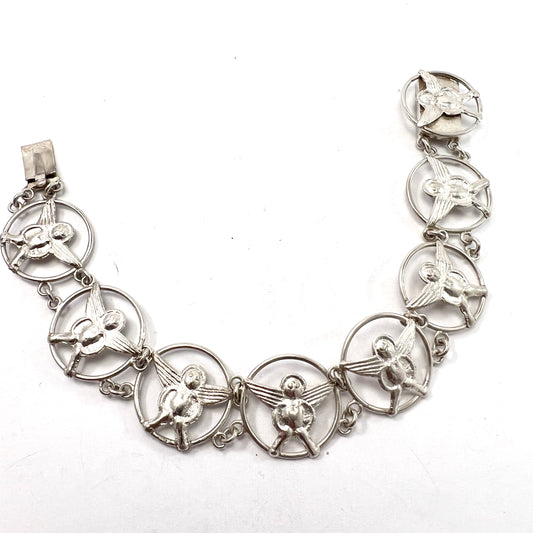 Sweden year 1907. Antique Solid Silver Angels Bracelet.