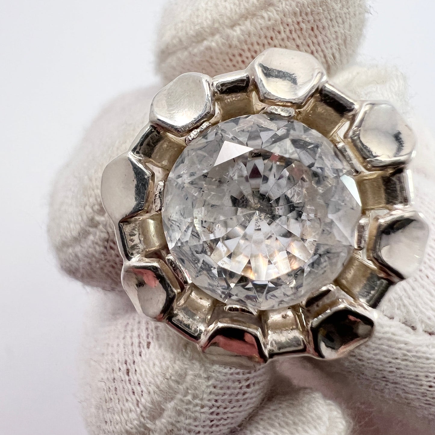KE Palmberg for ALTON 1973. Vintage Modernist Sterling Silver Rock Crystal Adjustable Size Ring.