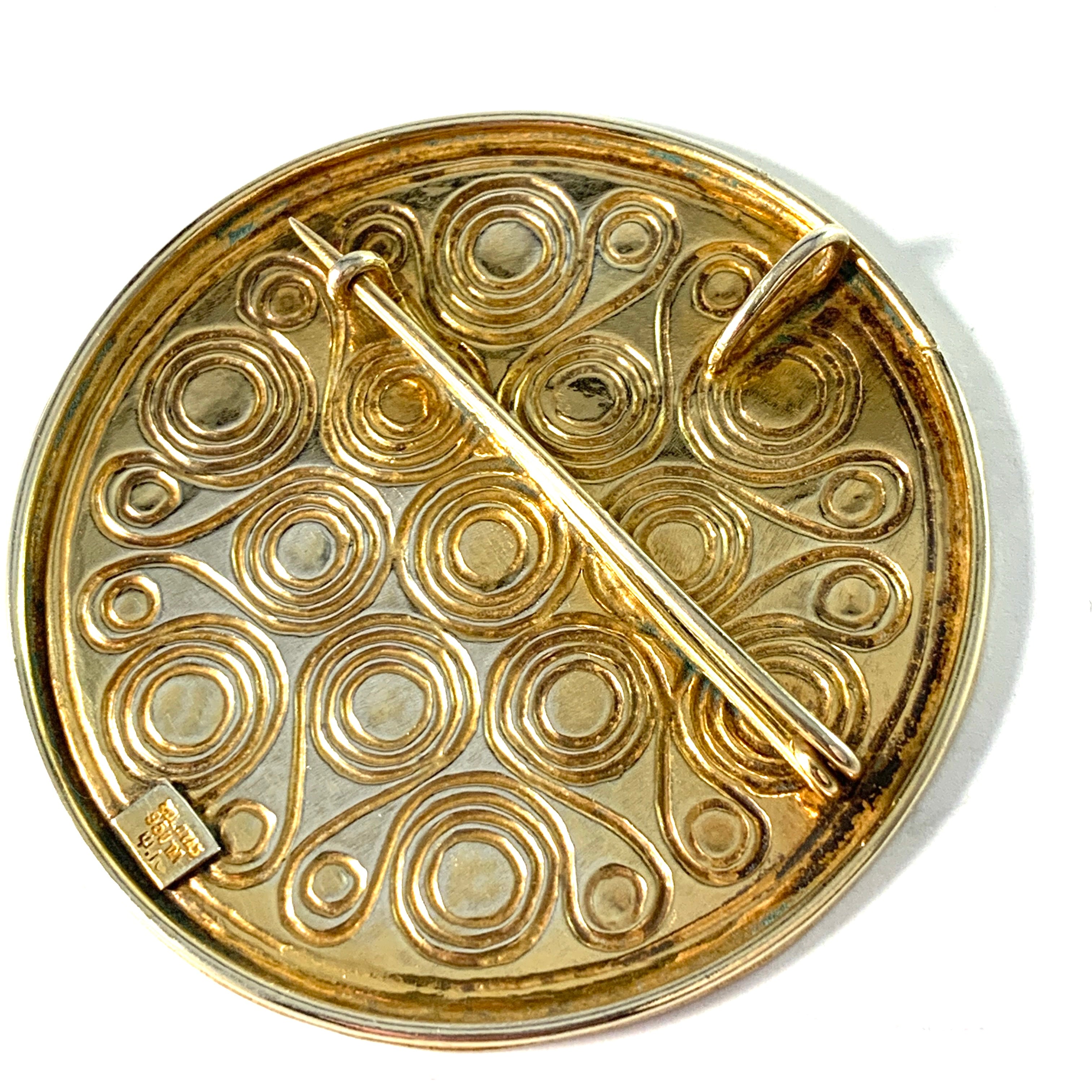 Zolotas, Greece. Vintage gilt Sterling 950 Silver Brooch Pendant.