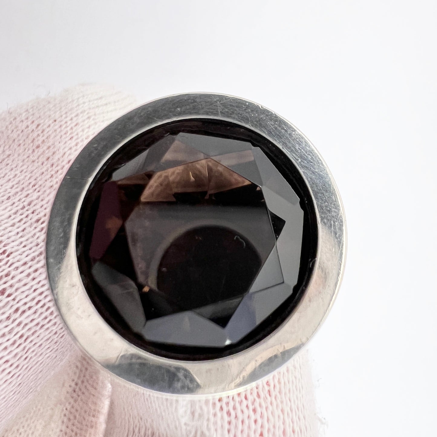 Elis Kauppi, Kupittaan Kulta Finland 1960s. Vintage Sterling Silver Smoky Quartz Ring.