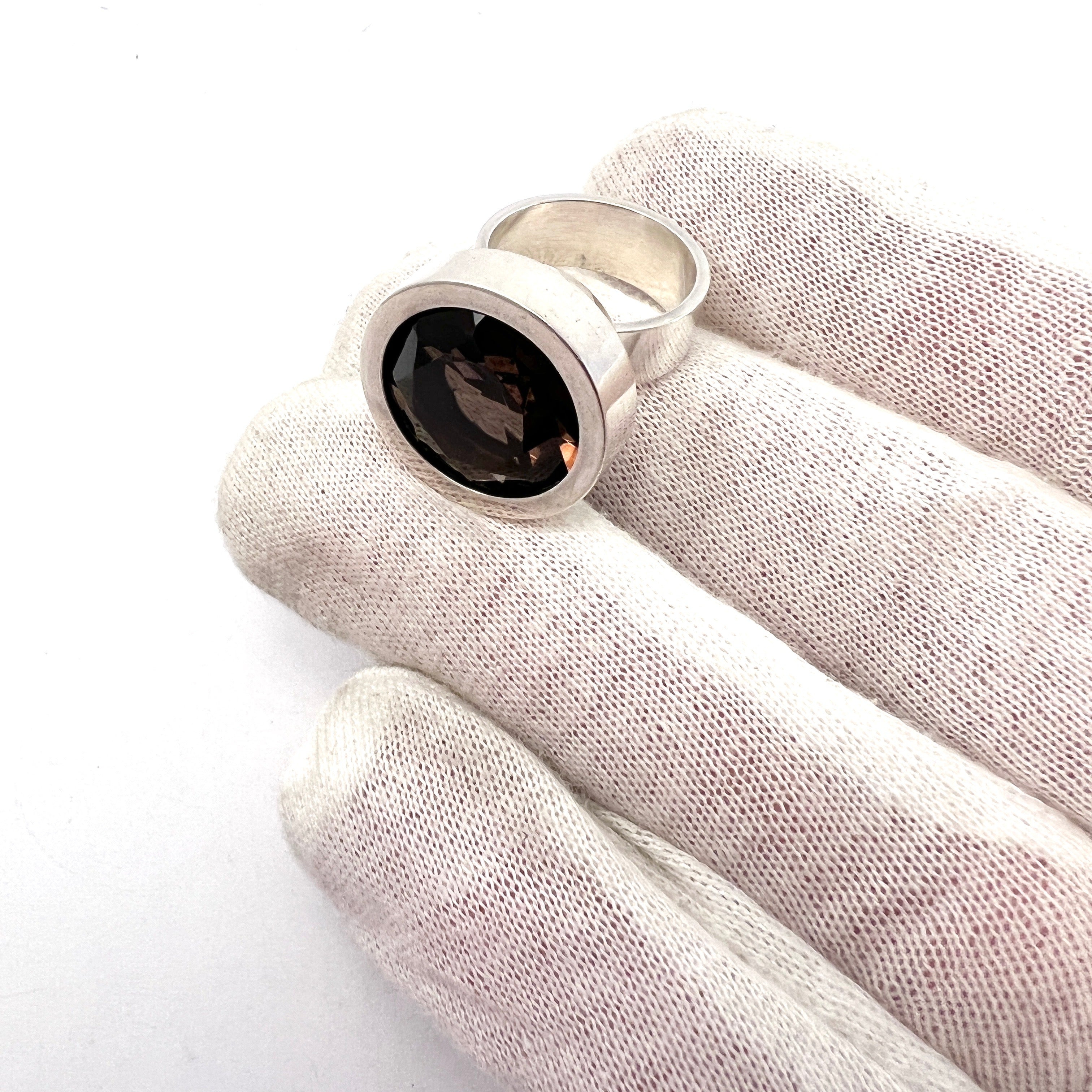Elis Kauppi, Kupittaan Kulta Finland 1960s. Vintage Sterling Silver Smoky Quartz Ring.