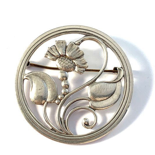 Orrica, Denmark. Vintage Mid Century Solid Silver Flower Brooch.