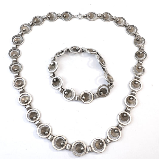 G Dahlgren, Sweden year 1950. Vintage Mid-century Modern Solid Silver Necklace + Bracelet.