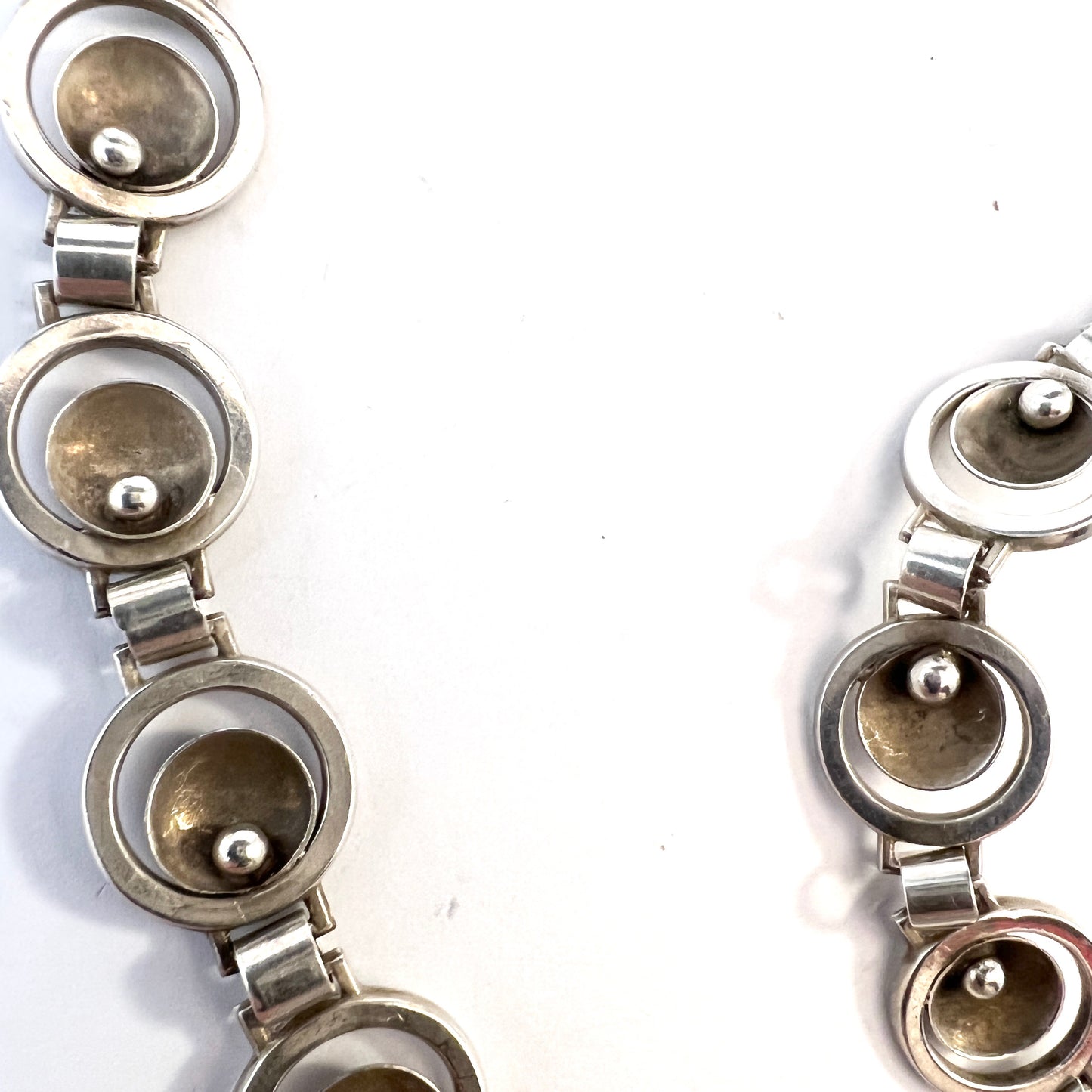 G Dahlgren, Sweden year 1950. Vintage Mid-century Modern Solid Silver Necklace + Bracelet.