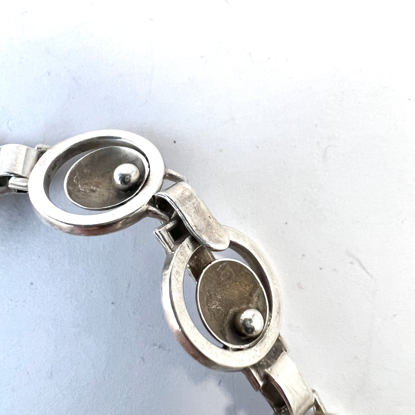 G Dahlgren, Sweden year 1950. Vintage Mid-century Modern Solid Silver Necklace + Bracelet.