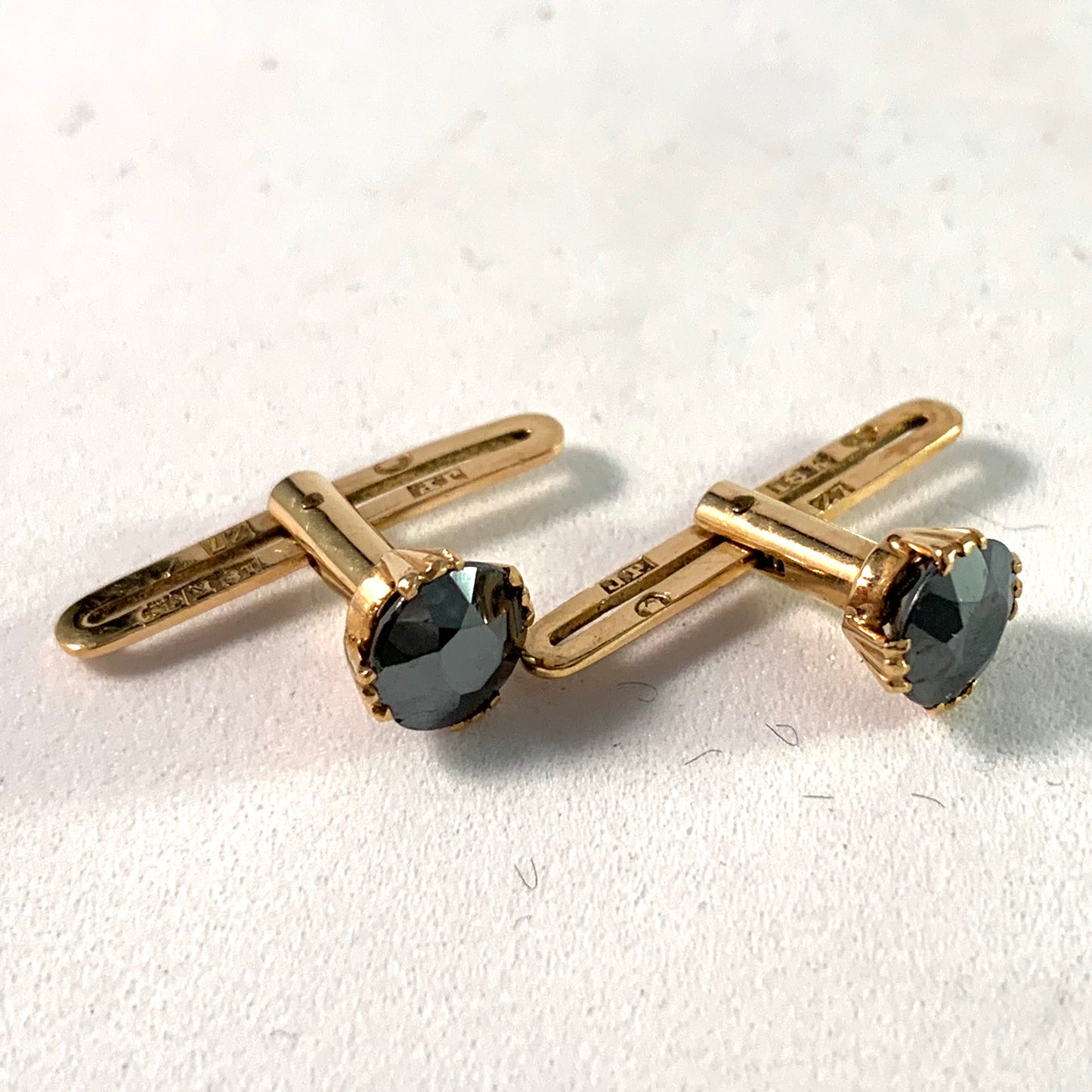 J Pettersson, Stockholm 1926 18K Gold and Onyx Shirt Studs Buttons