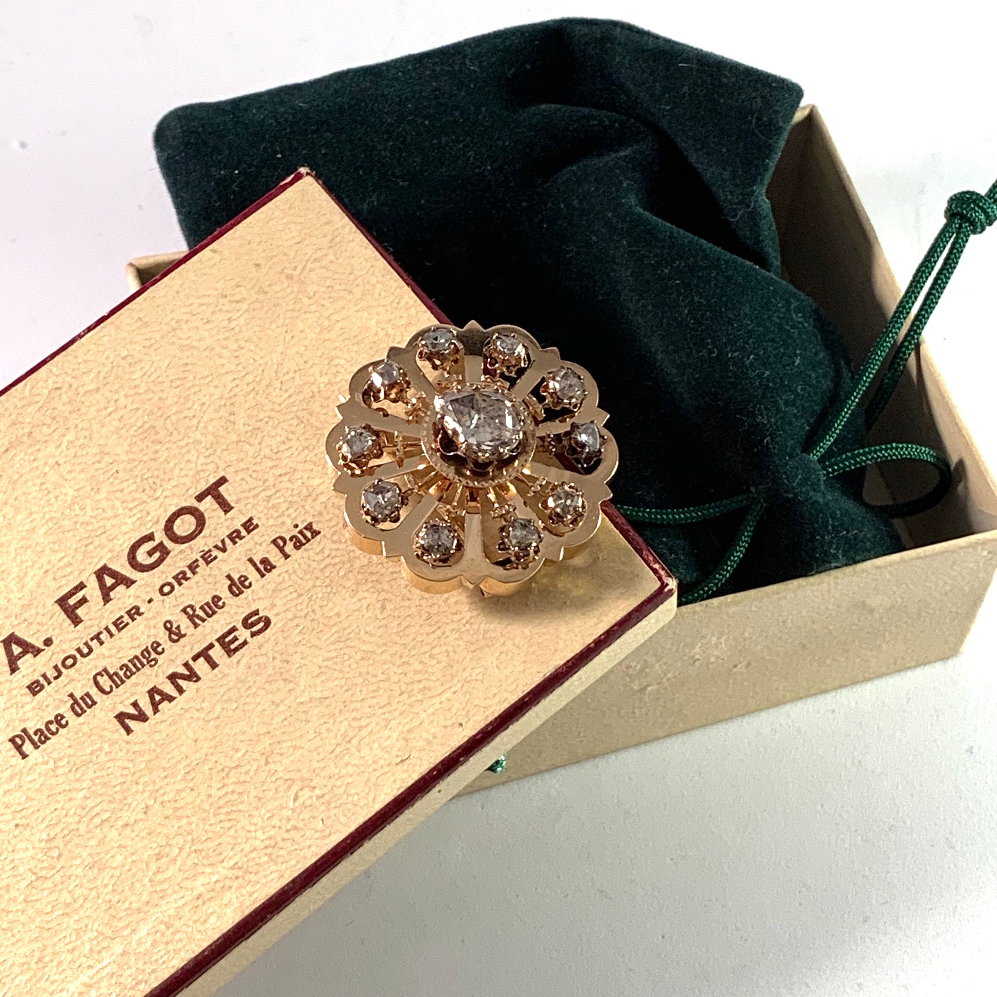 18k Gold Rose Cut Diamond Belle Epoque Brooch