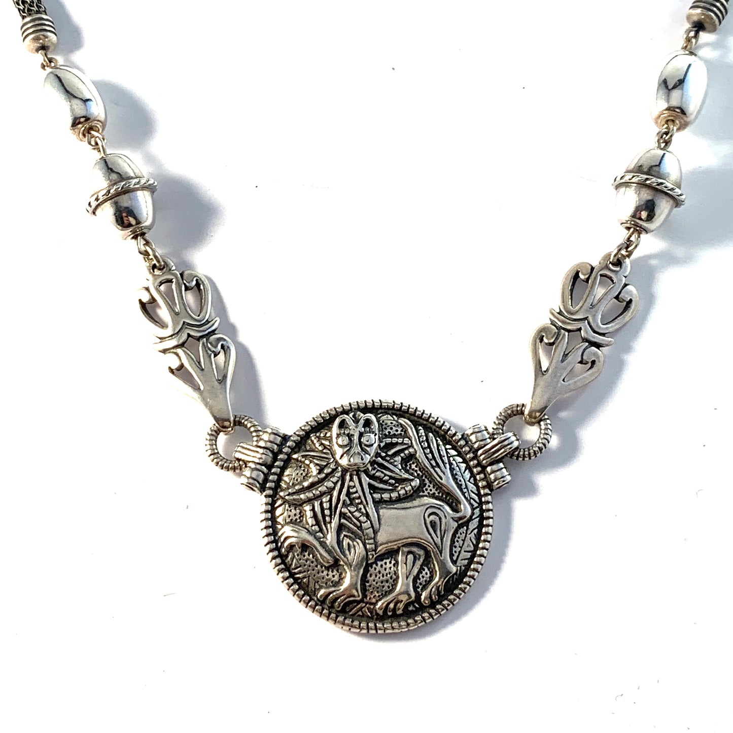 Kalevala Koru, Finland. Massive Vintage Sterling Silver Necklace. Design: Sun Lion.