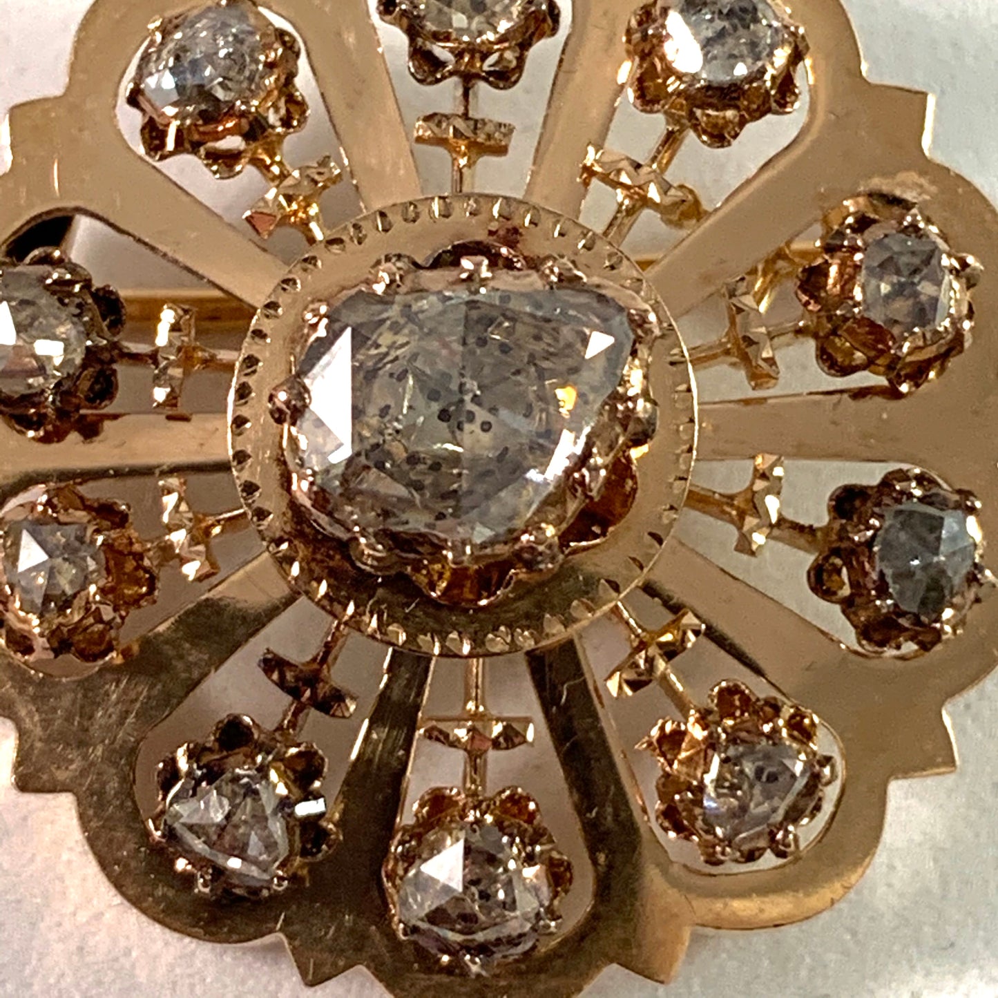 France c 1890 18k Gold Rose Cut Diamond Belle Epoque Brooch