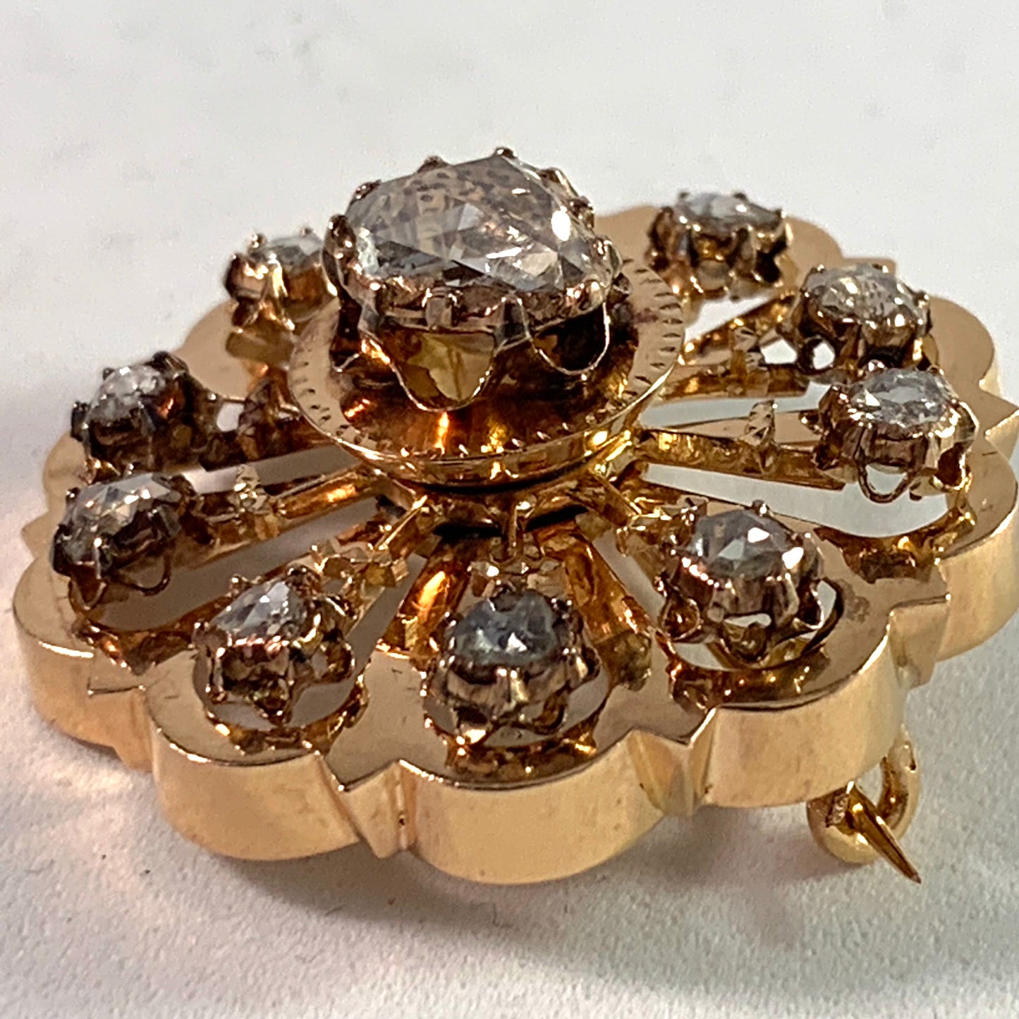 France c 1890 18k Gold Rose Cut Diamond Belle Epoque Brooch