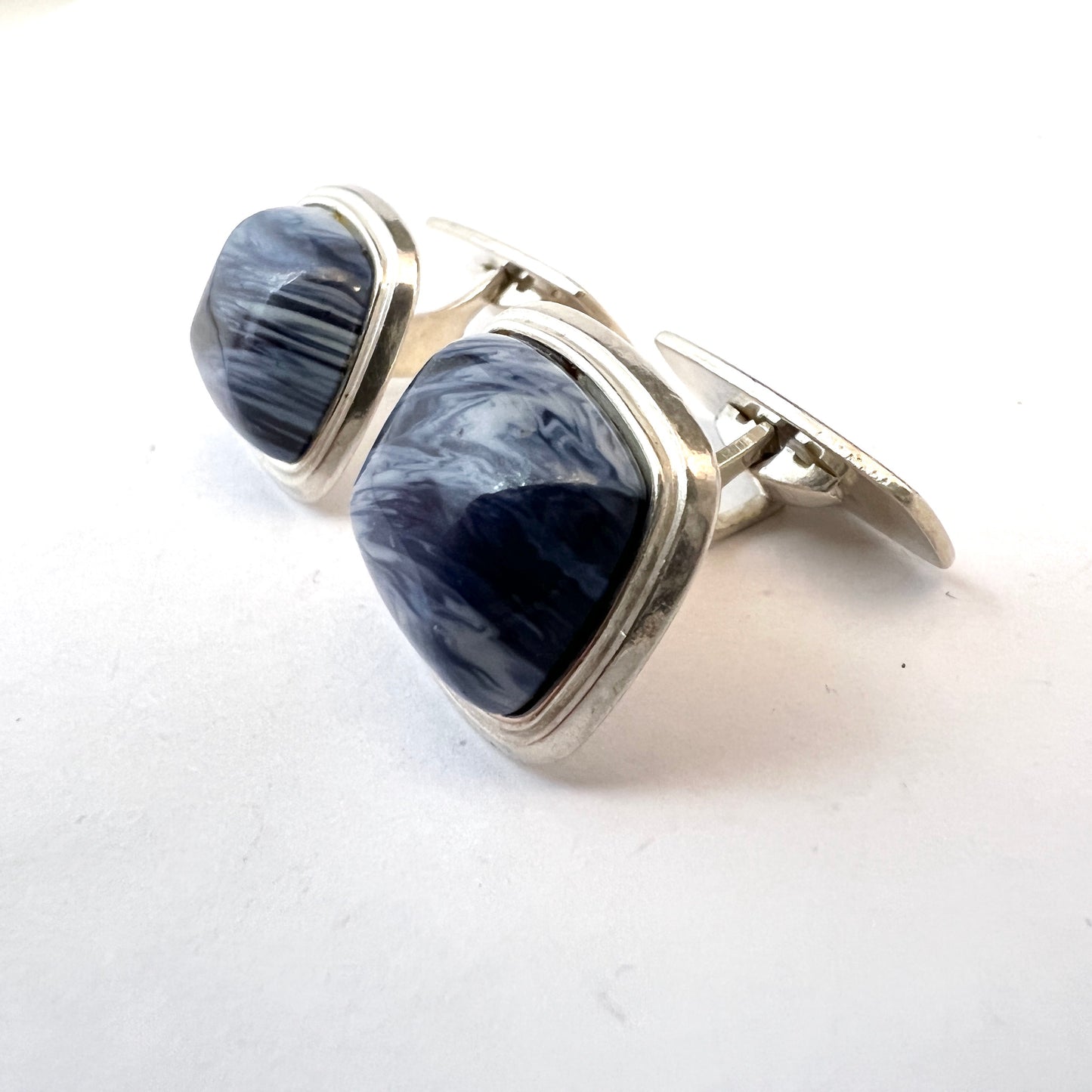 Victor Janson, Sweden. Vintage Solid Silver Bergslagen-stone Cufflinks.