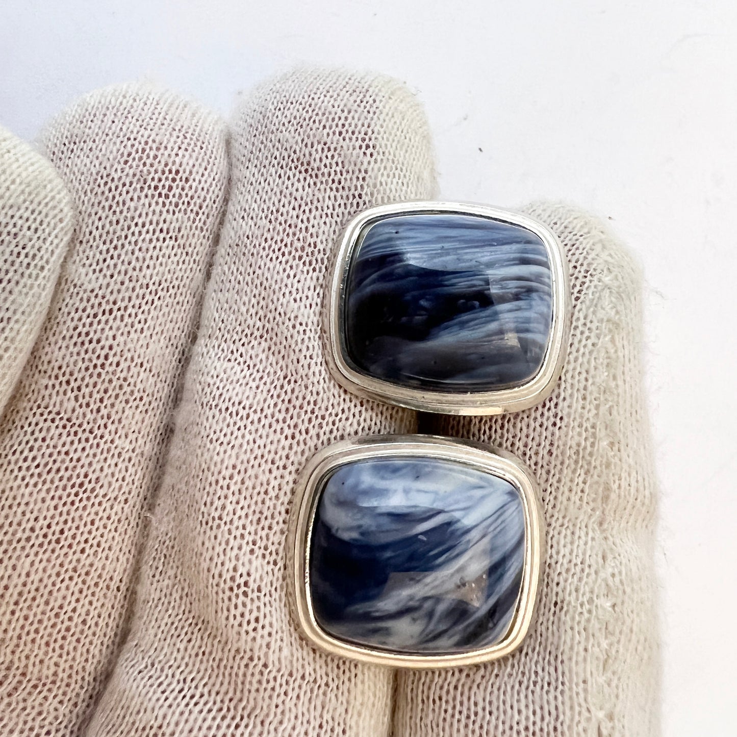 Victor Janson, Sweden. Vintage Solid Silver Bergslagen-stone Cufflinks.