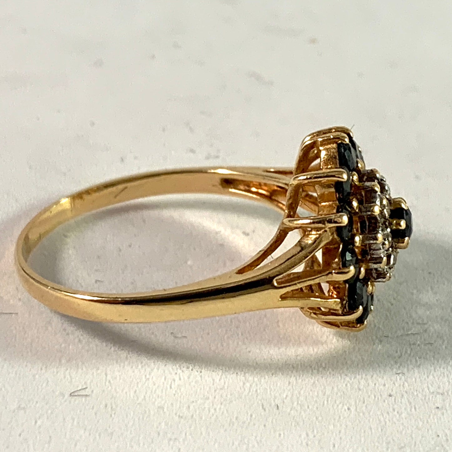 Mid Century 18k Gold Diamond Sapphire Cluster Ring