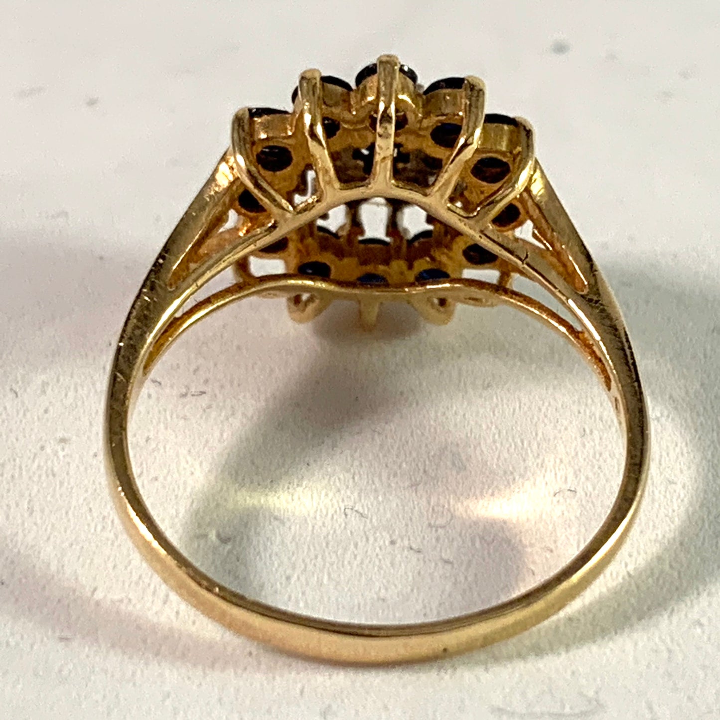 Mid Century 18k Gold Diamond Sapphire Cluster Ring