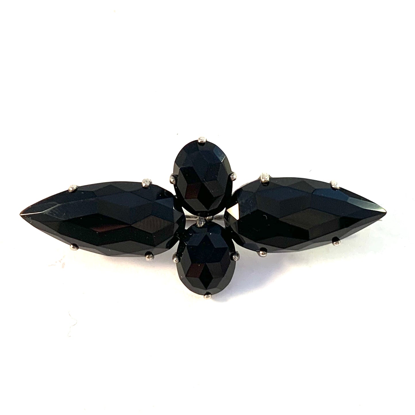 C W Täckholm, Stockholm c year 1910 Solid Silver French Jet Mourning Brooch.