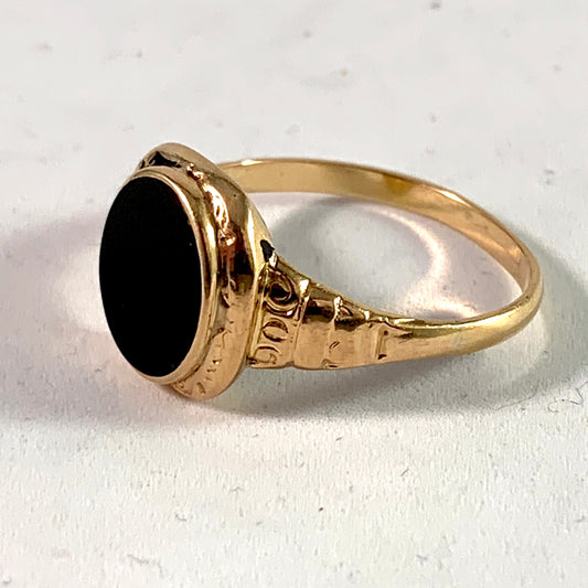 Victorian 18k Gold Onyx Enamel Men's Mourning Ring.