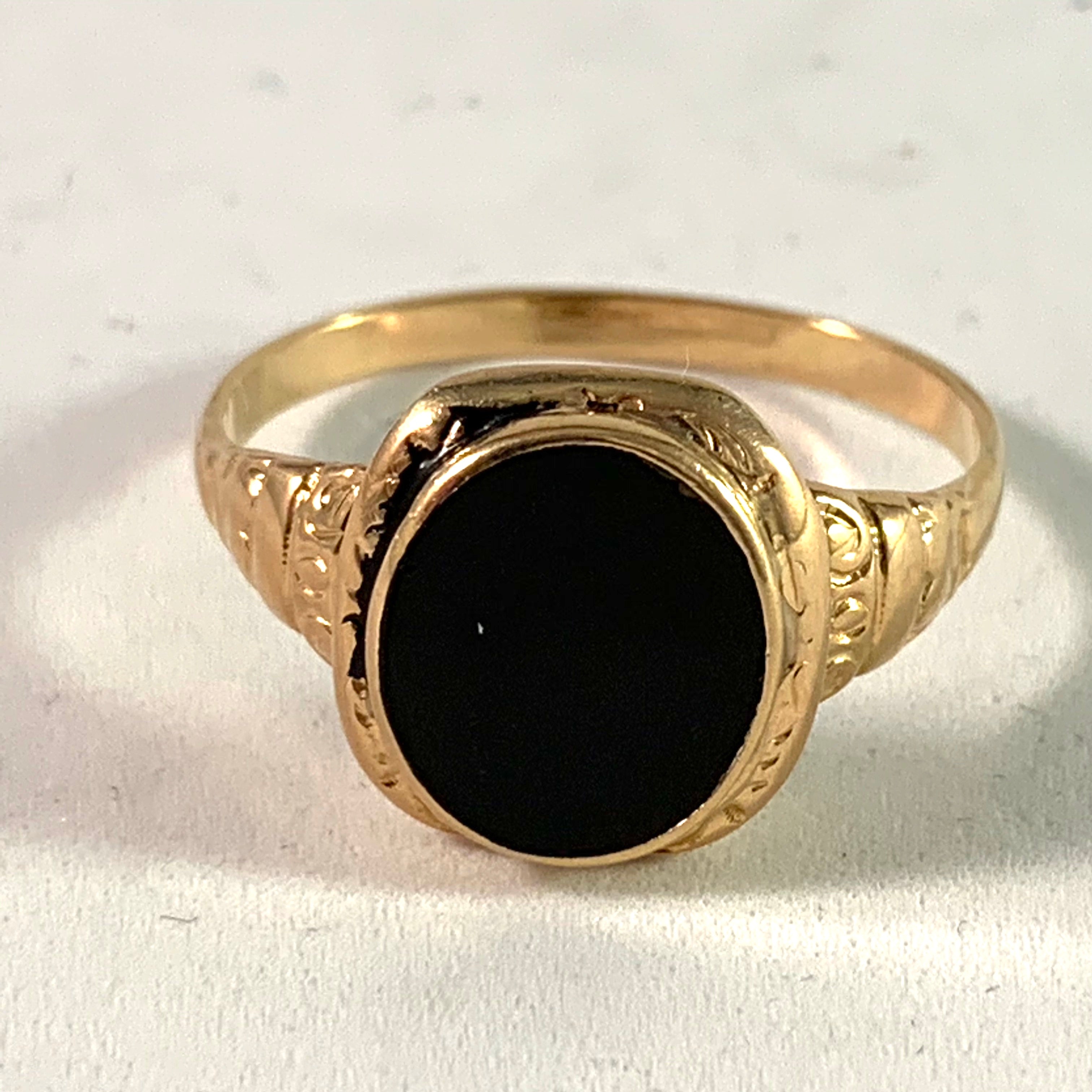 Victorian 18k Gold Onyx Enamel Men's Mourning Ring.