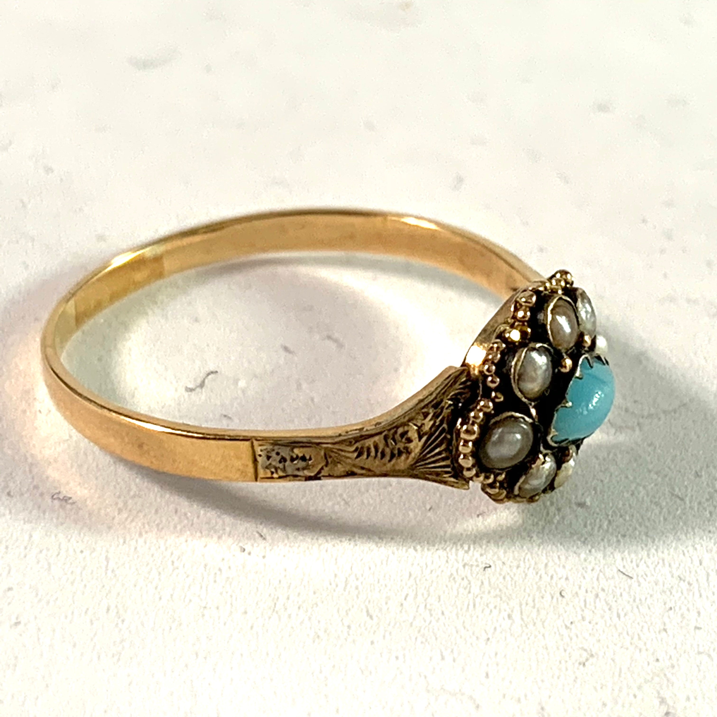 Antique Victorian 18k Gold Seed Pearl Paste Ring.