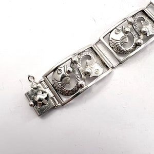 Nordisk Silverkonst, Sweden 1948. Vintage Sterling Silver Fish Bracelet.