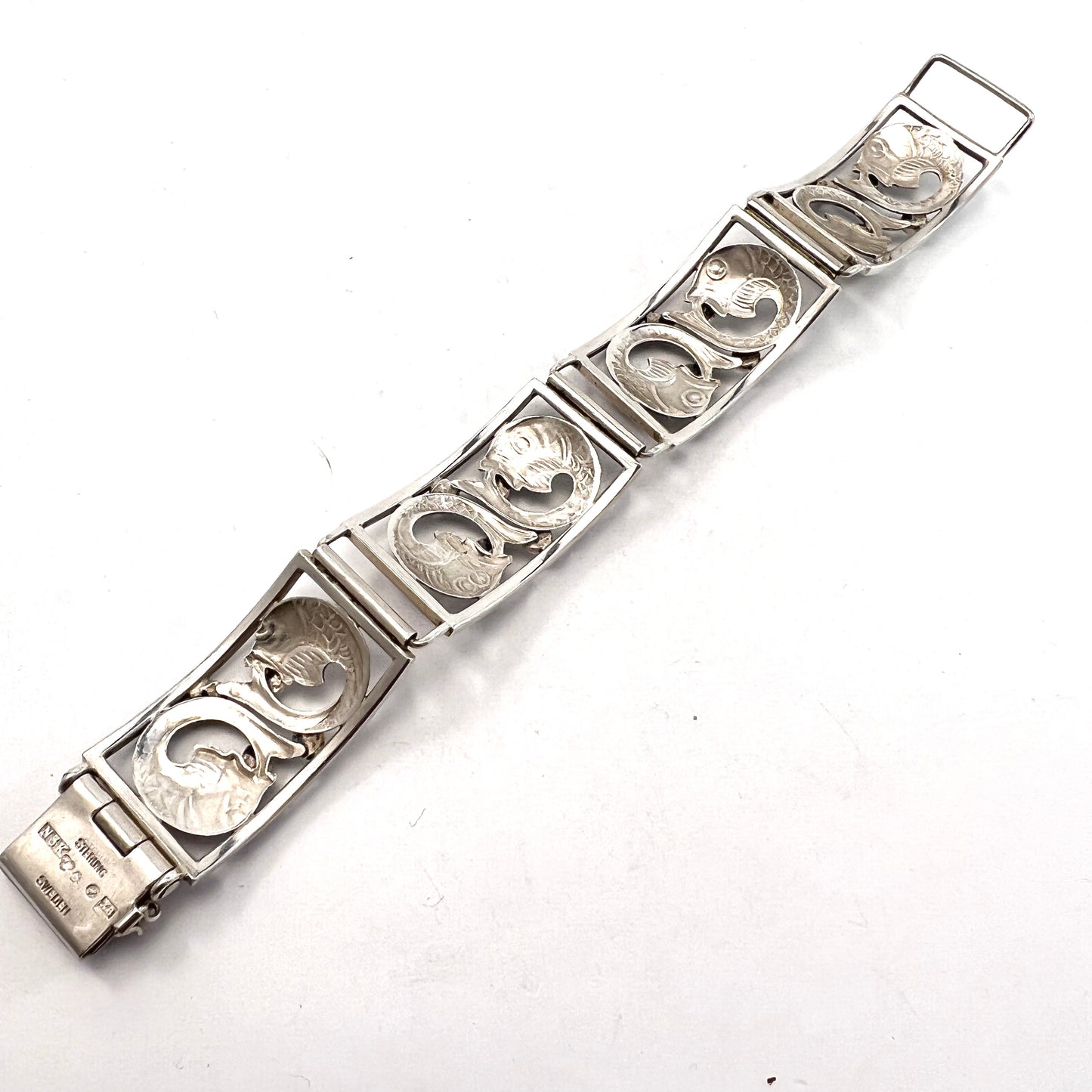 Nordisk Silverkonst, Sweden 1948. Vintage Sterling Silver Fish Bracelet.