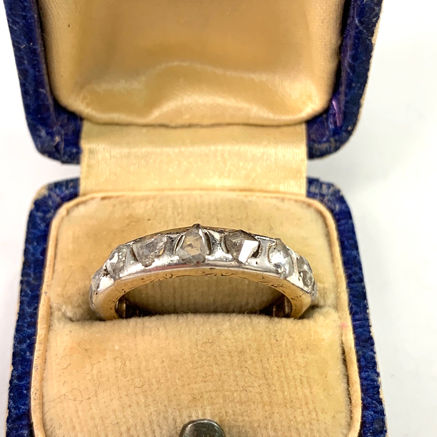 Antique Platinum Gold Rose Cut Diamond Eternity Ring.