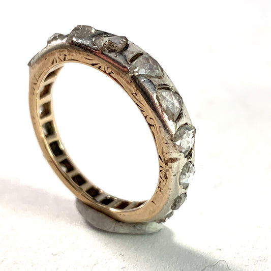 Antique Platinum Gold Rose Cut Diamond Eternity Ring.