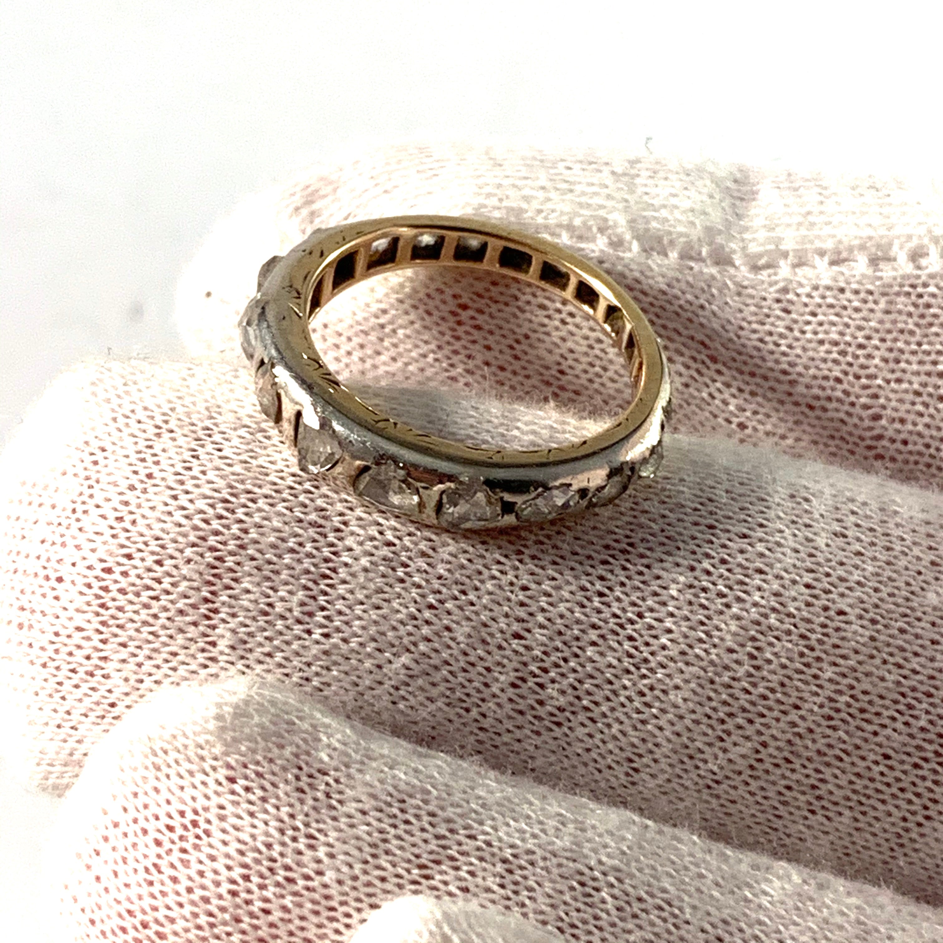 Antique Platinum Gold Rose Cut Diamond Eternity Ring.