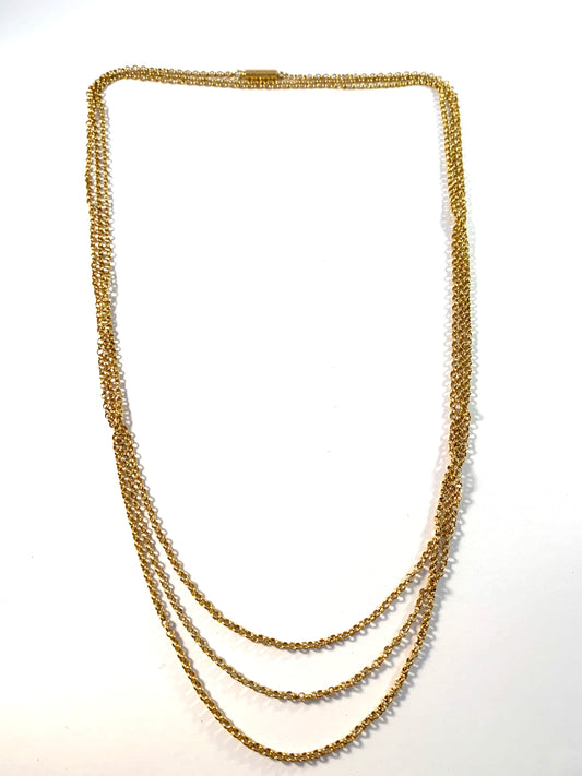 Johan Blohm, Sweden year 1870 Victorian 64.5in / 164cm 18k Gold Longuard Muff Chain Necklace