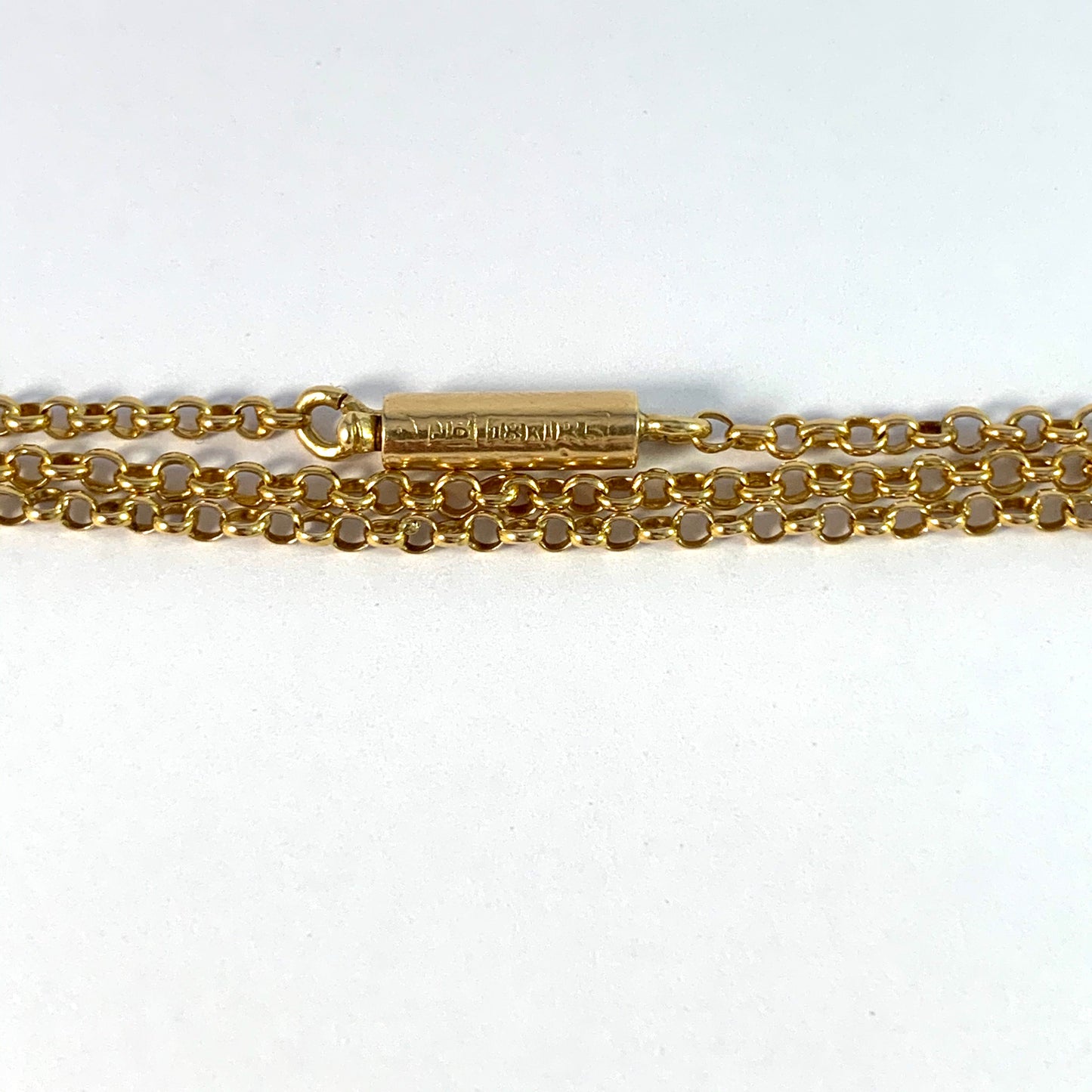 Johan Blohm, Sweden year 1870 Victorian 64.5in / 164cm 18k Gold Longuard Muff Chain Necklace