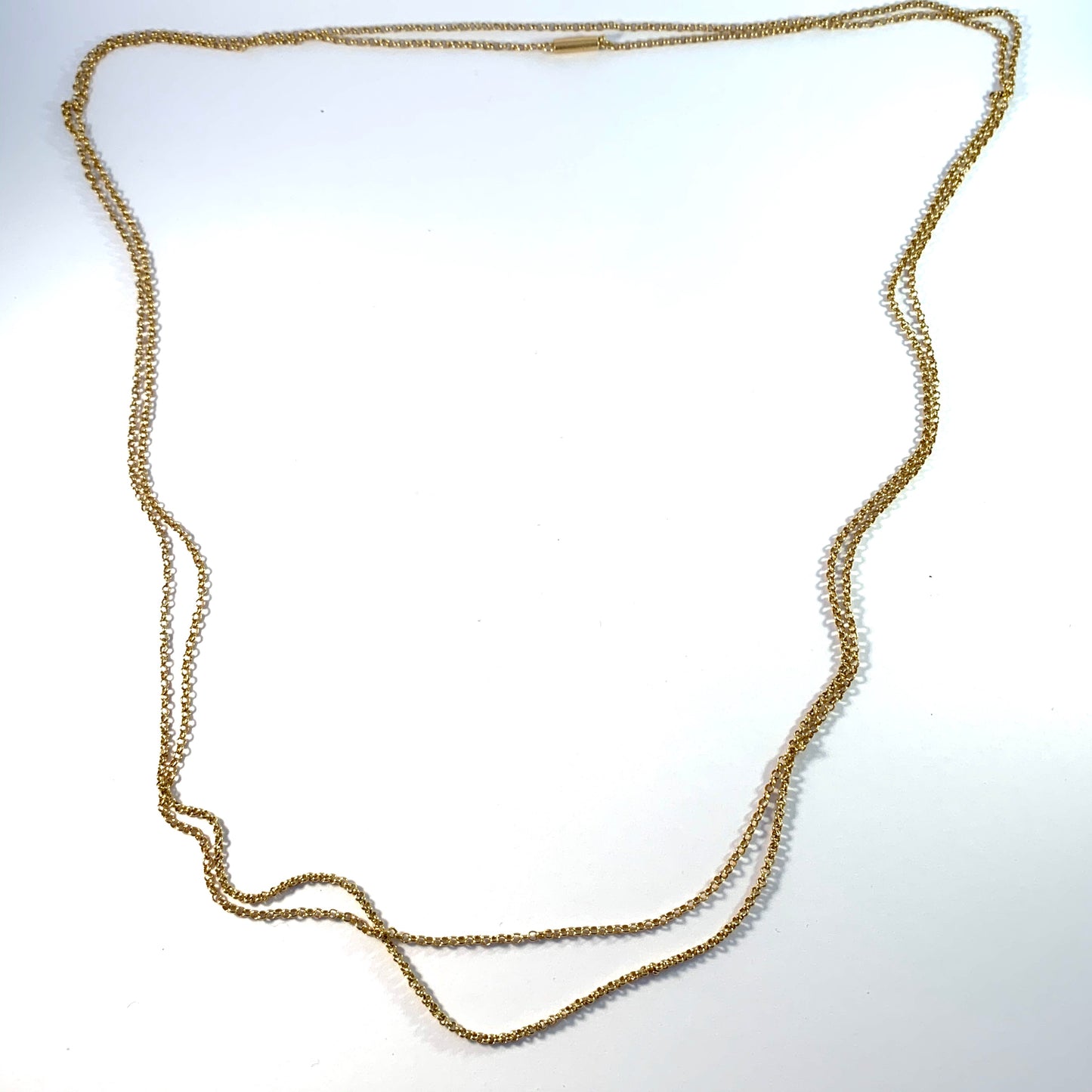 Johan Blohm, Sweden year 1870 Victorian 64.5in / 164cm 18k Gold Longuard Muff Chain Necklace