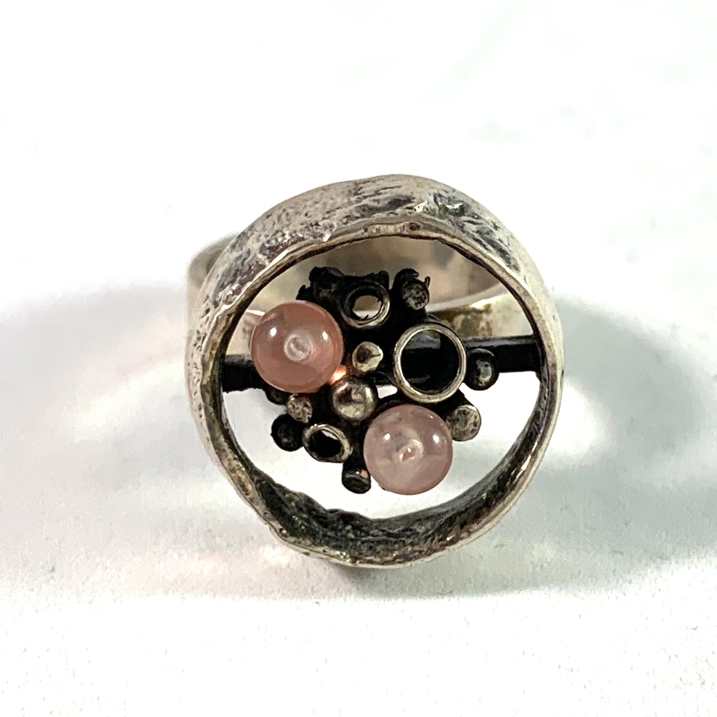 Perli, Germany Modernist Rose Quartz Silver Ring.