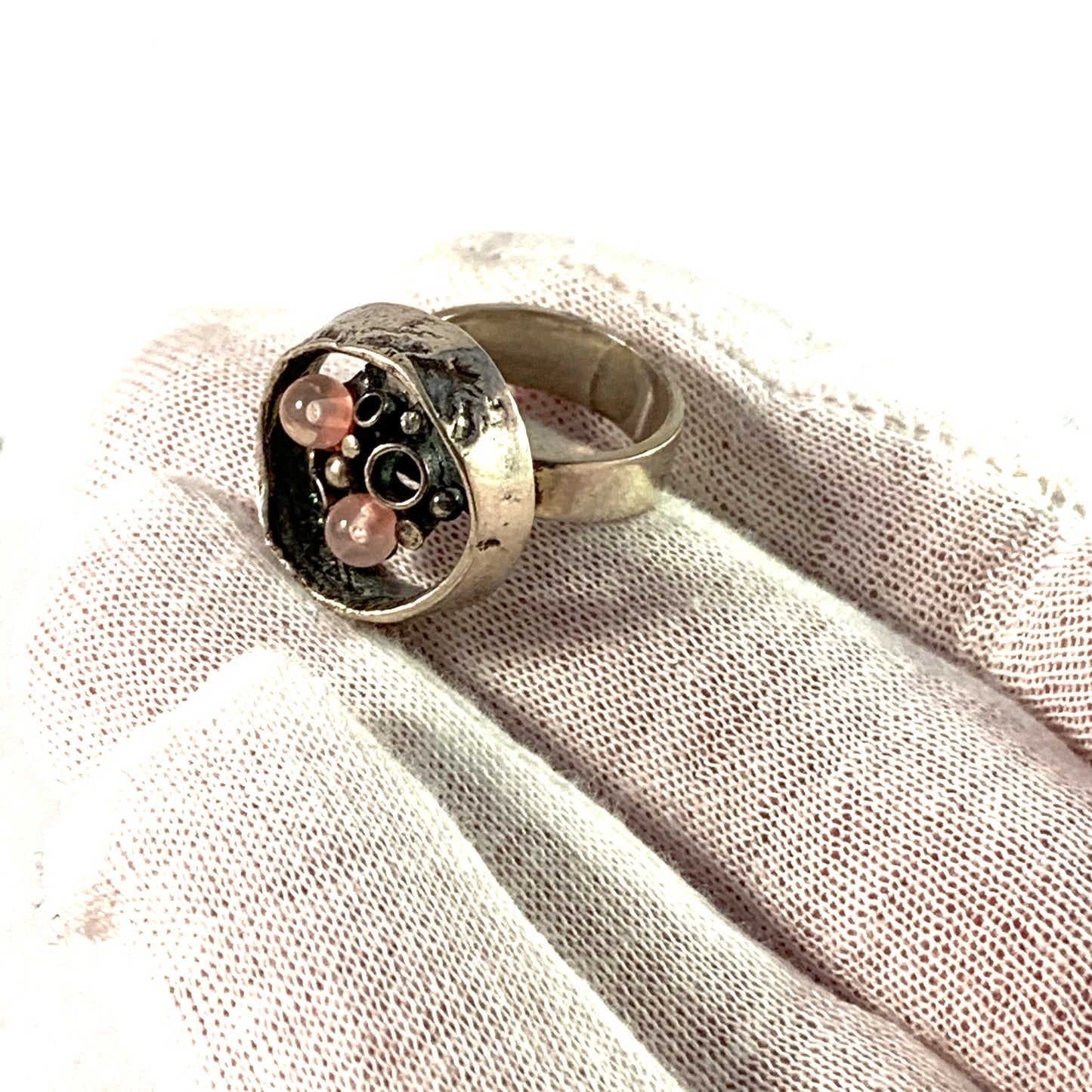 Perli, Germany Modernist Rose Quartz Silver Ring.