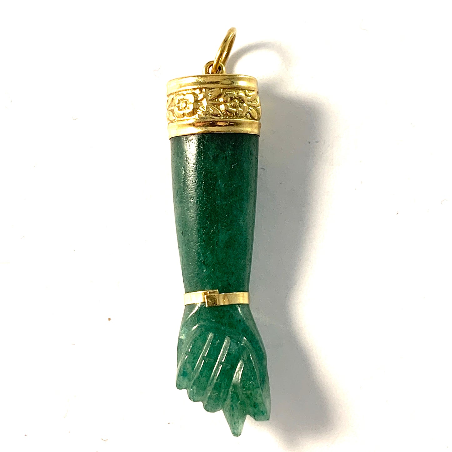 Vintage 18k Gold Carved Jade Figa Pendant.